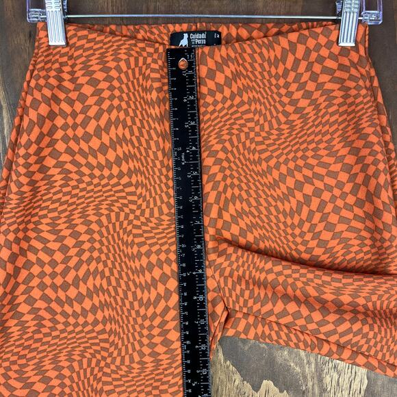 Cuidado Con El Perro Womens Pants Orange Checkered Illusion Pull On Leggings M - Picture 6 of 10